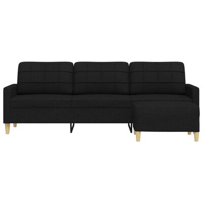 vidaXL Canapé à 3 places avec repose-pieds Noir 210 cm Tissu