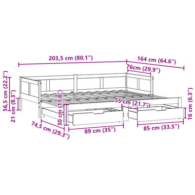 vidaXL Lit de jour et lit gigogne et tiroirs 80x200 cm bois pin massif