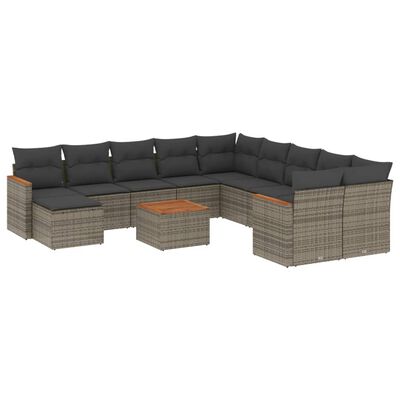 vidaXL Salon de jardin avec coussins 12 pcs gris résine tressée