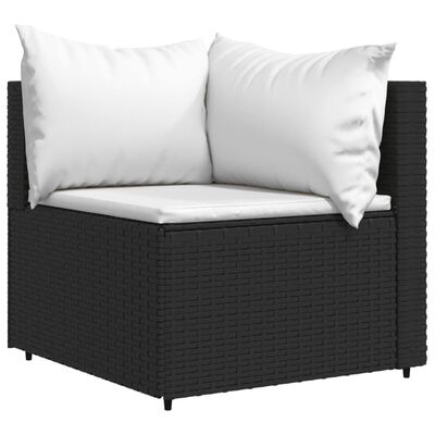 vidaXL Salon de jardin 3 pcs avec coussins Noir Résine tressée