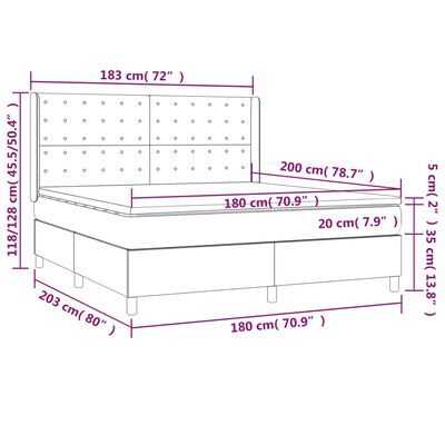 vidaXL Sommier à lattes de lit matelas LED Gris foncé 180x200 cm Tissu