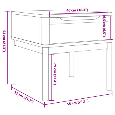 vidaXL Table de chevet FLORO gris 55x55x54 cm bois de pin massif