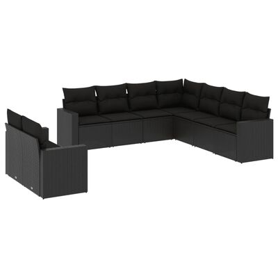 vidaXL Salon de jardin 9 pcs avec coussins noir résine tressée