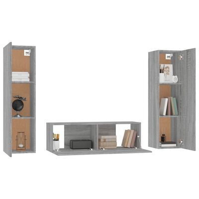 vidaXL Ensemble de meubles TV 3 pcs Sonoma gris Bois d'ingénierie