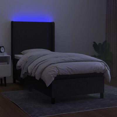 vidaXL Sommier à lattes de lit matelas et LED Noir 90x190 cm Tissu