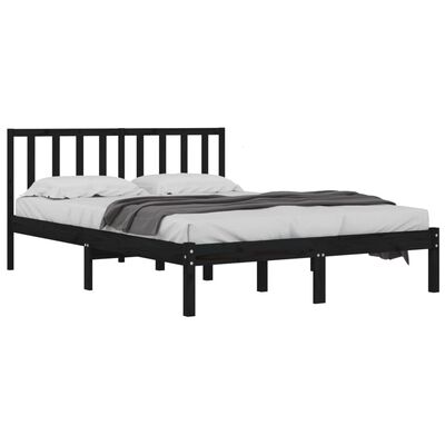 vidaXL Cadre de lit Noir Bois de pin massif 135x190 cm Double