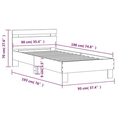 vidaXL Cadre de lit sans matelas avec lumières LED gris béton 90x190cm