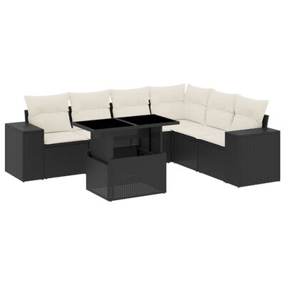 vidaXL Salon de jardin 7 pcs avec coussins noir résine tressée