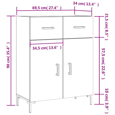 vidaXL Buffet Blanc brillant 69,5x34x90 cm Bois d'ingénierie