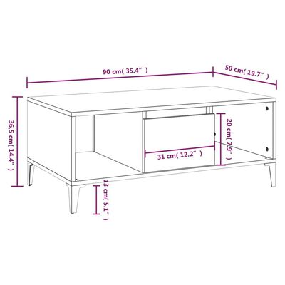 vidaXL Table basse Noir 90x50x36,5 cm Bois d'ingénierie