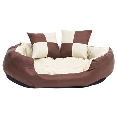 vidaXL Coussin réversible lavable de chien Marron et crème 85x70x20 cm