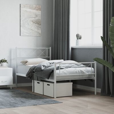 vidaXL Cadre de lit métal sans matelas avec pied de lit blanc 90x190cm