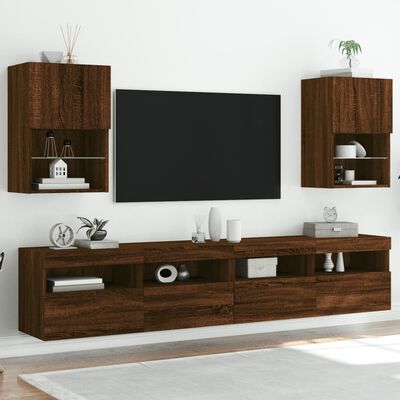 vidaXL Meubles TV avec lumières LED 2 pcs chêne marron 40,5x30x60 cm