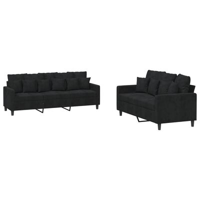 vidaXL Ensemble de canapés 2 pcs avec coussins Noir Velours