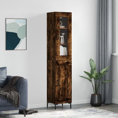 vidaXL Buffet haut Chêne fumé 34,5x34x180 cm Bois d'ingénierie