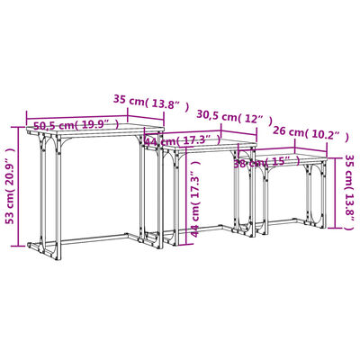 vidaXL Tables basses gigognes 3 pcs chêne fumé bois d'ingénierie