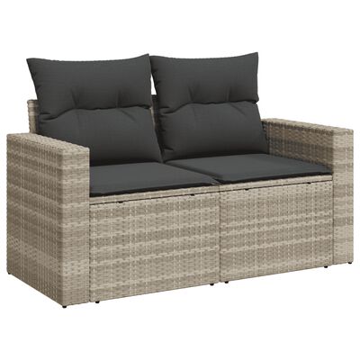 vidaXL Salon de jardin 8 pcs avec coussins gris clair résine tressée