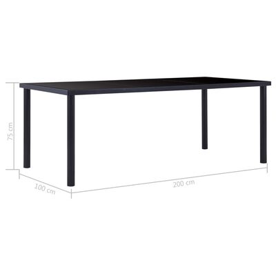 vidaXL Table à manger Noir 200x100x75 cm Verre trempé