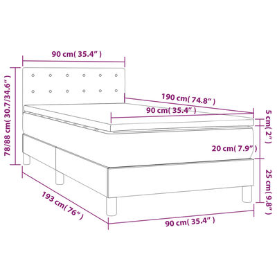 vidaXL Sommier à lattes de lit et matelas Gris foncé 90x190 cm Velours