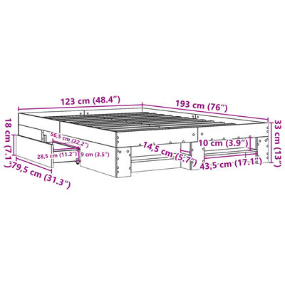 vidaXL Cadre de lit sans matelas chêne fumé 120x190 cm bois ingénierie