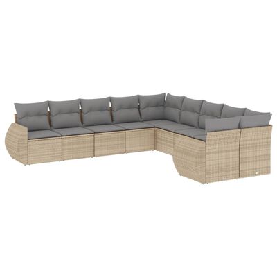 vidaXL Salon de jardin avec coussins 10 pcs beige résine tressée