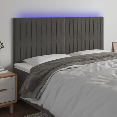 vidaXL Tête de lit à LED Gris foncé 180x5x118/128 cm Velours