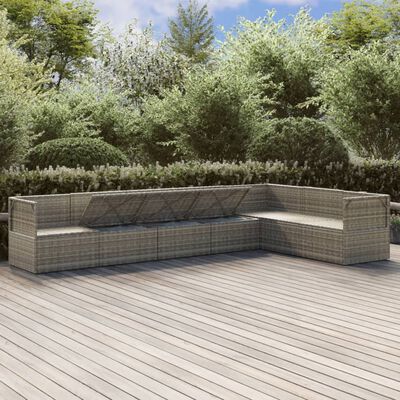 vidaXL Salon de jardin 7 pcs avec coussins Gris Résine tressée