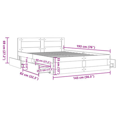 vidaXL Cadre de lit et tête de lit sans matelas chêne marron 140x190cm