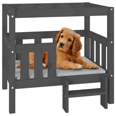 vidaXL Lit pour chien Gris 75,5x63,5x70 cm Bois de pin solide