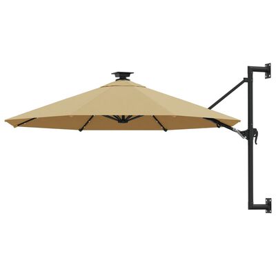 vidaXL Parasol mural de jardin avec LED 300 cm taupe