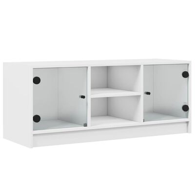 vidaXL Meuble TV avec portes en verre blanc 102x37x42 cm