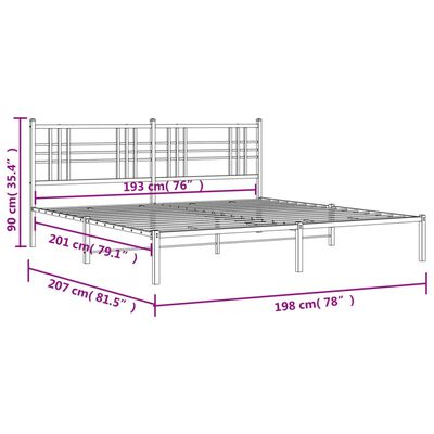 vidaXL Cadre de lit métal sans matelas avec tête de lit noir 193x203cm