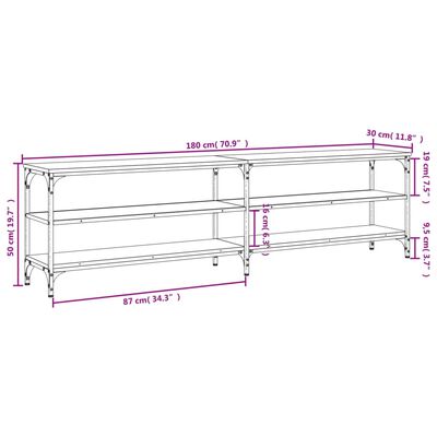 vidaXL Meuble TV sonoma gris 180x30x50 cm bois d'ingénierie et métal