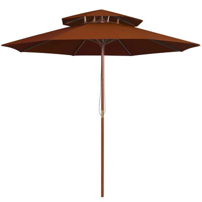 vidaXL Parasol à deux étages avec mât en bois terre cuite 270 cm