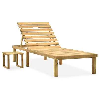 vidaXL Chaise longue de jardin avec table et coussin Pin imprégné