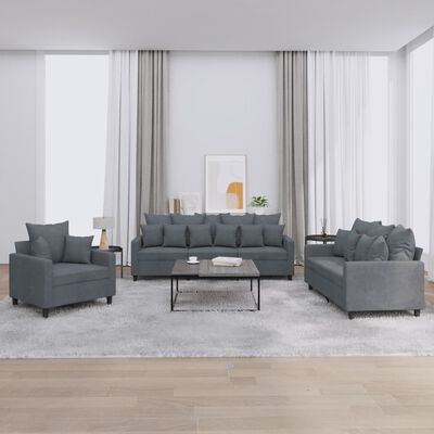 vidaXL Ensemble de canapés 3 pcs avec coussins Gris foncé Velours