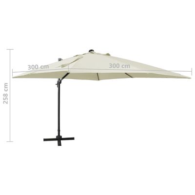 vidaXL Parasol de jardin en porte-à-faux et mât et lumières LED sable