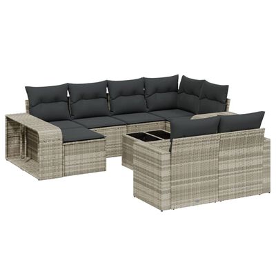 vidaXL Salon de jardin 11 pcs avec coussins gris clair résine tressée