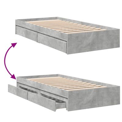 vidaXL Cadre de lit avec tiroirs sans matelas gris béton 75x190 cm