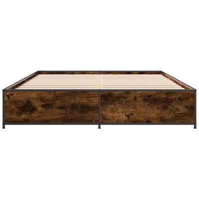 vidaXL Cadre de lit chêne fumé 150x200 cm bois d'ingénierie et métal