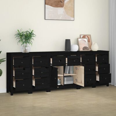 vidaXL Buffet Noir 230x35x80 cm Bois massif de pin