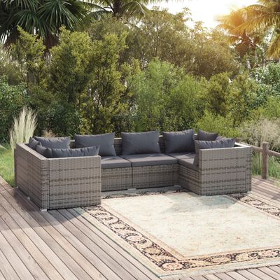 vidaXL Salon de jardin 6 pcs avec coussins résine tressée gris