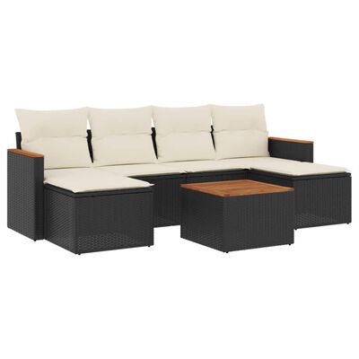 vidaXL Salon de jardin 7 pcs avec coussins noir résine tressée