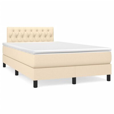 vidaXL Sommier à lattes de lit matelas et LED crème 120x190 cm tissu