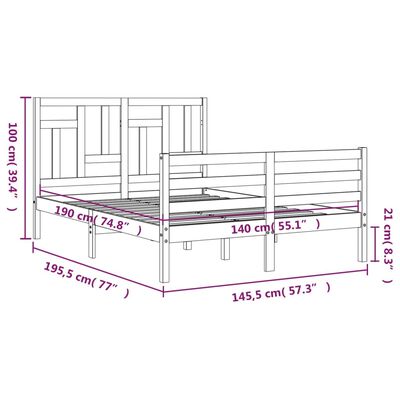 vidaXL Cadre de lit avec tête de lit gris 140x190 cm bois massif