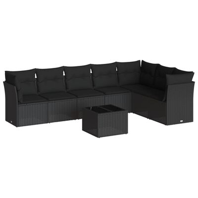 vidaXL Salon de jardin 8 pcs avec coussins noir résine tressée