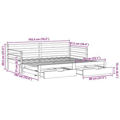 vidaXL Lit de jour et lit gigogne et tiroirs 90x190 cm bois pin massif