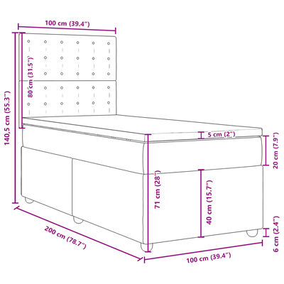 vidaXL Sommier à lattes de lit avec matelas Noir 100x200 cm Tissu