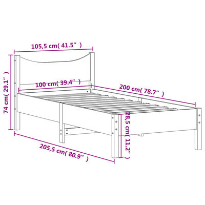 vidaXL Cadre de lit sans matelas cire marron 100x200cm bois pin massif