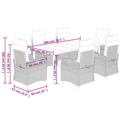 vidaXL Ensemble à manger de jardin et coussins 7 pcs marron rotin